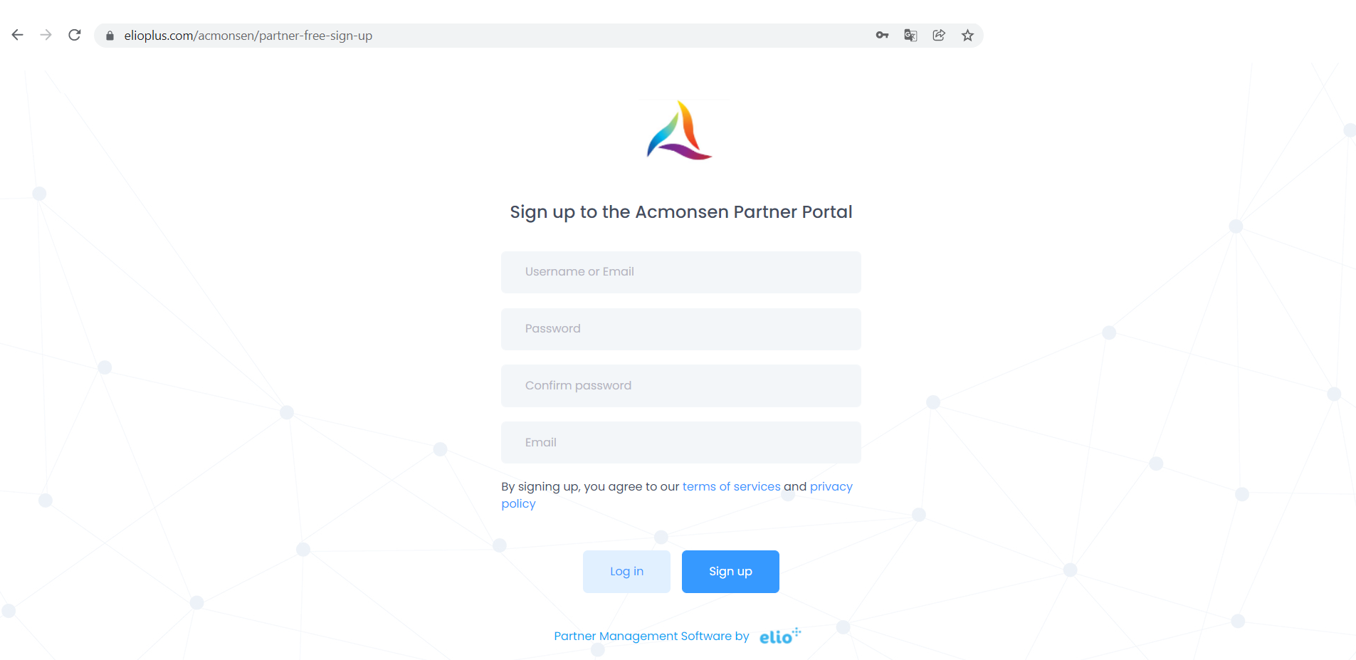 Partner portal sign up page