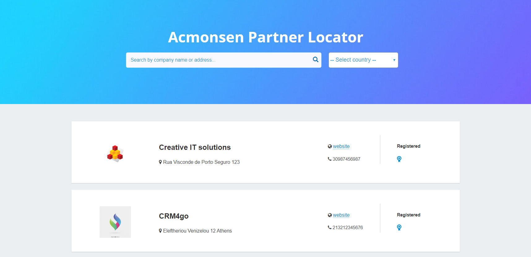 Partner locator page